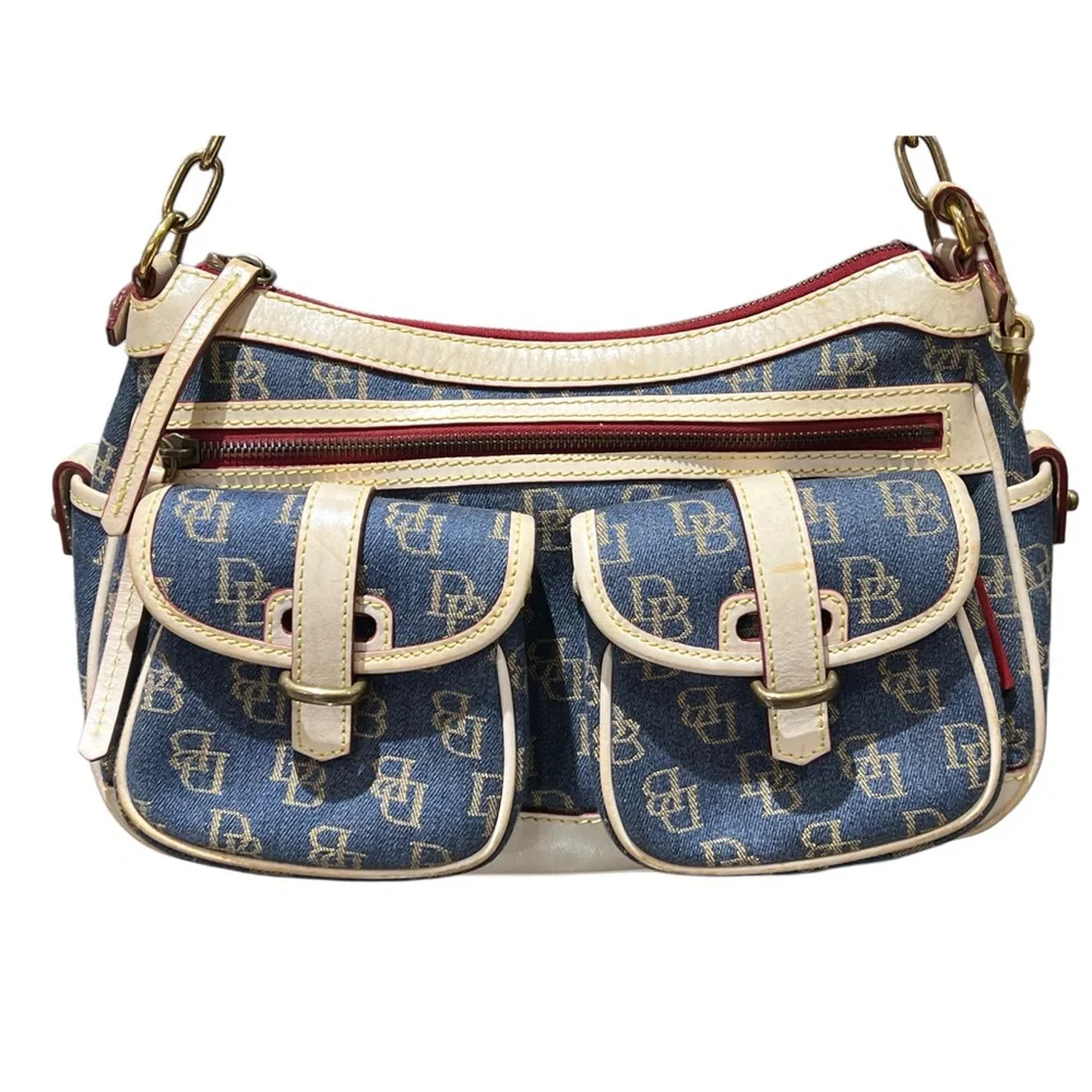 Dooney & Bourke Navy and Cream Shoulder Bag - Picture 3 of 6